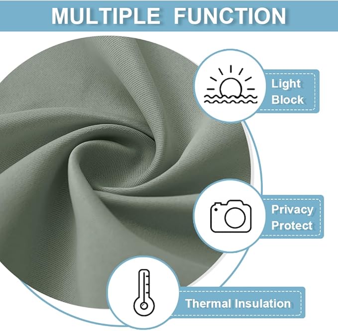 RYB HOME Tricia French Door Curtain - Blackout Curtain Room Darkening Privacy Tie up Window Drapes for Front/Patio/Sliding Glass Door Blind, W42 x L72 inch, Sage Green, 1 Panel