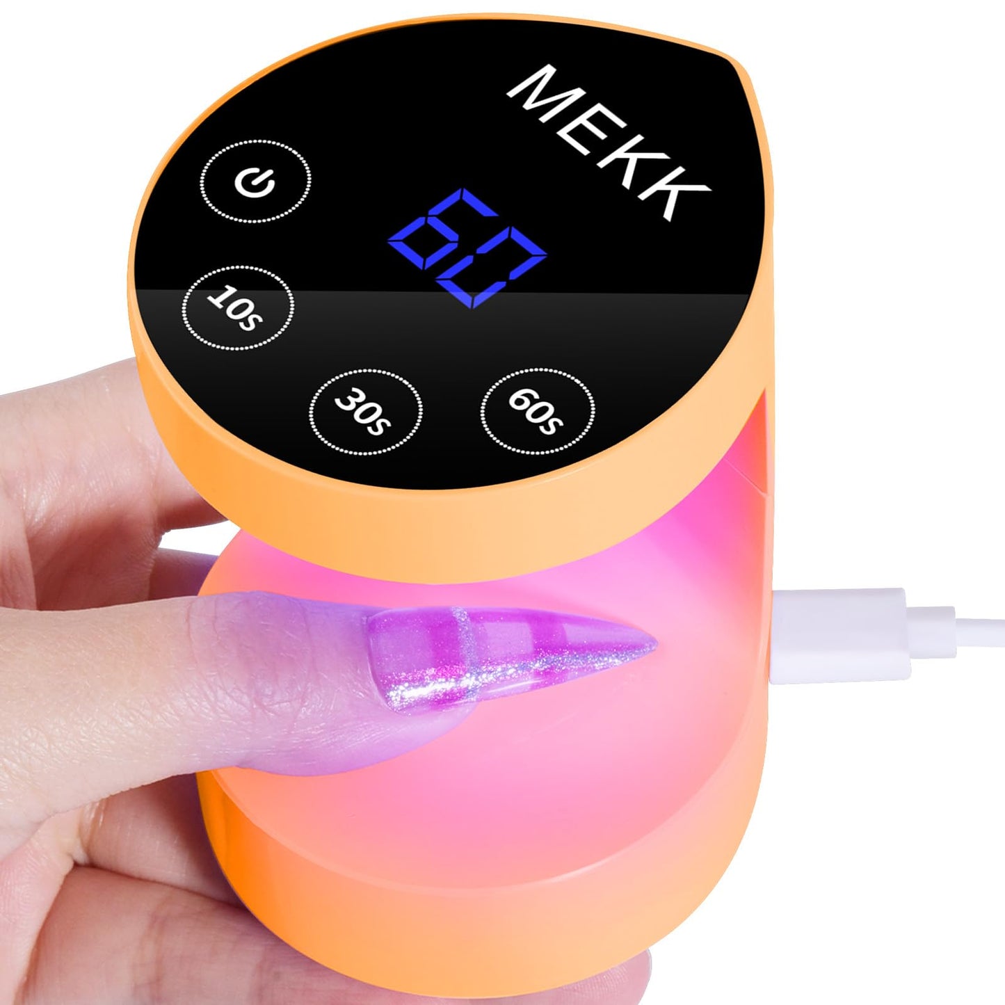 MEKK Mini UV Light for Nails,Peach-Shaped Mini LED Nail Lamp with Auto-Sensor,8 Beads,4 Timer,Professional Single Finger UV Light for Gel Nails Small Gel Nail Lights for Travel & Home Use-Orange