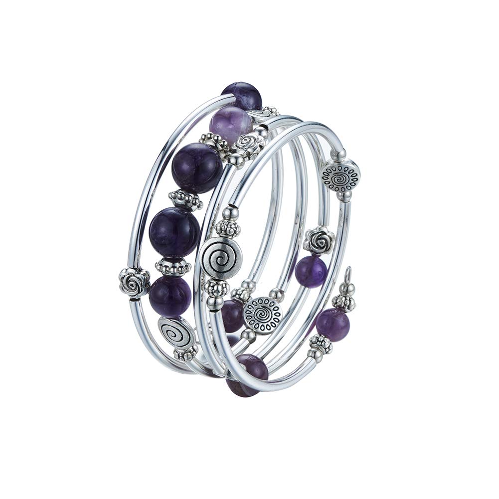 BULINLIN Bead Wrap Bangle Pearl Bracelet - Silver Metal Bracelet Gifts For Women(02-Purple)