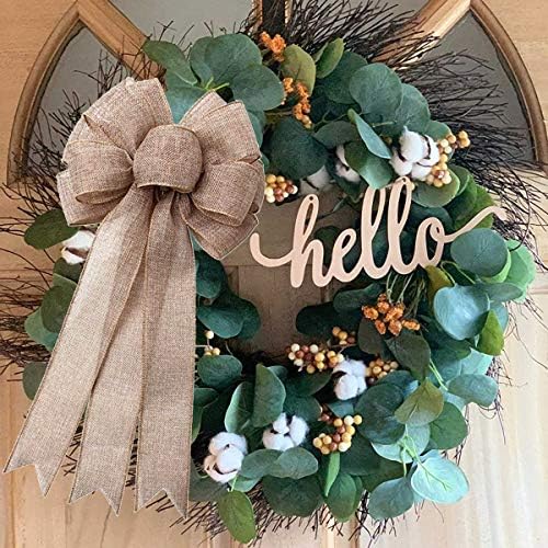Burlap Bow Holiday Wreath Bow DIY Crafts Rustic Jute Bowknot Ornaments for Christmas Tree Topper Wedding Party Decorations, 9.8x21.6 in