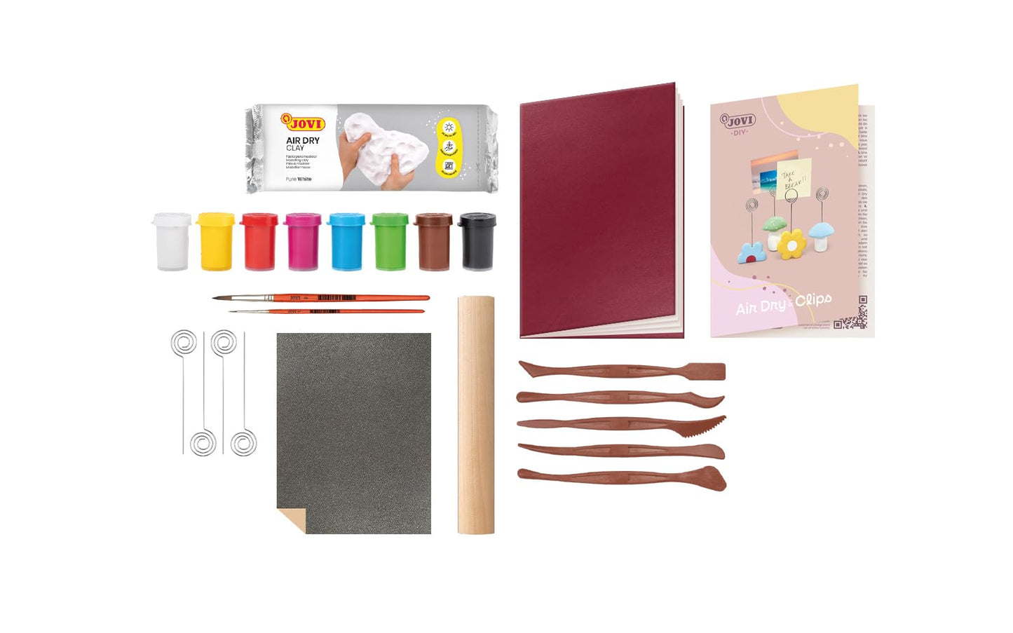 Jovi - DIY Air Dry Clay Kit for Adults - Pottery Starter Set with Clips, Paints, Tools and Step-by-Step Video Tutorial