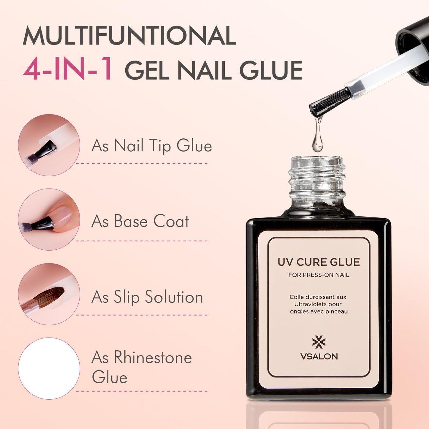 VSALON Short Almond, Gold Nude Shimmer Sparkly Press On Nails Fake Nails & UV Glue for Press On Nails