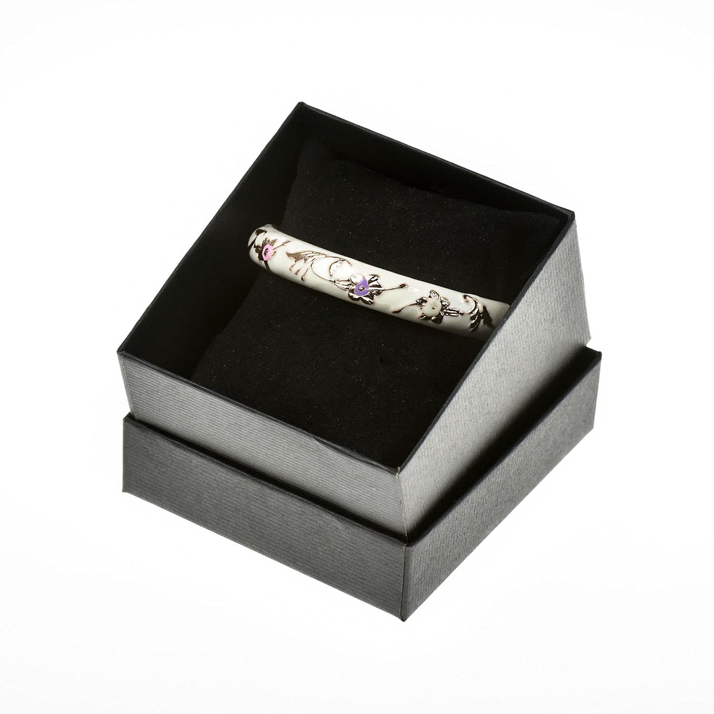 UJOY Enamel Bracelet Gorgeous Painting Wedding Birthday Gifts Cuff Bangles Jewelry Plated 55A81 White