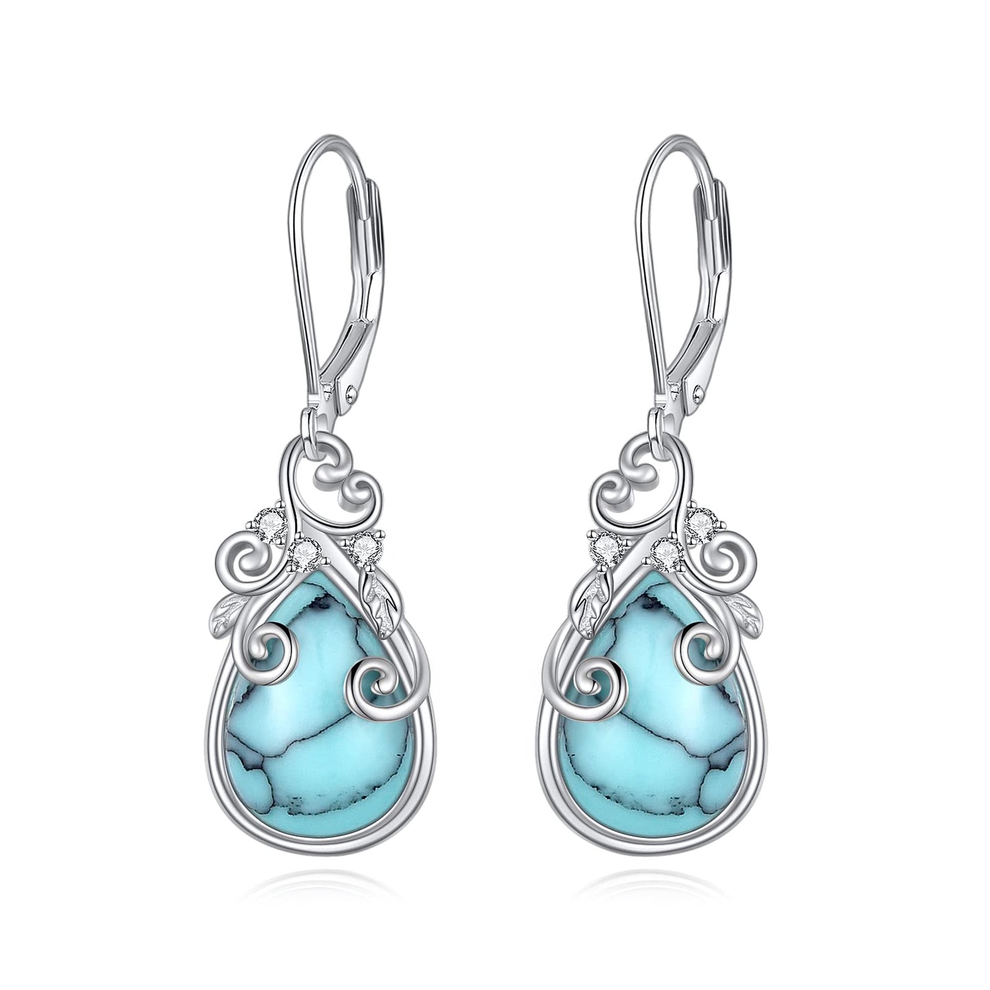 POPLYKE Turquoise Teardrop Drop Dangle Earrings Sterling Silver Leverback Earrings Bohemian Western Jewelry