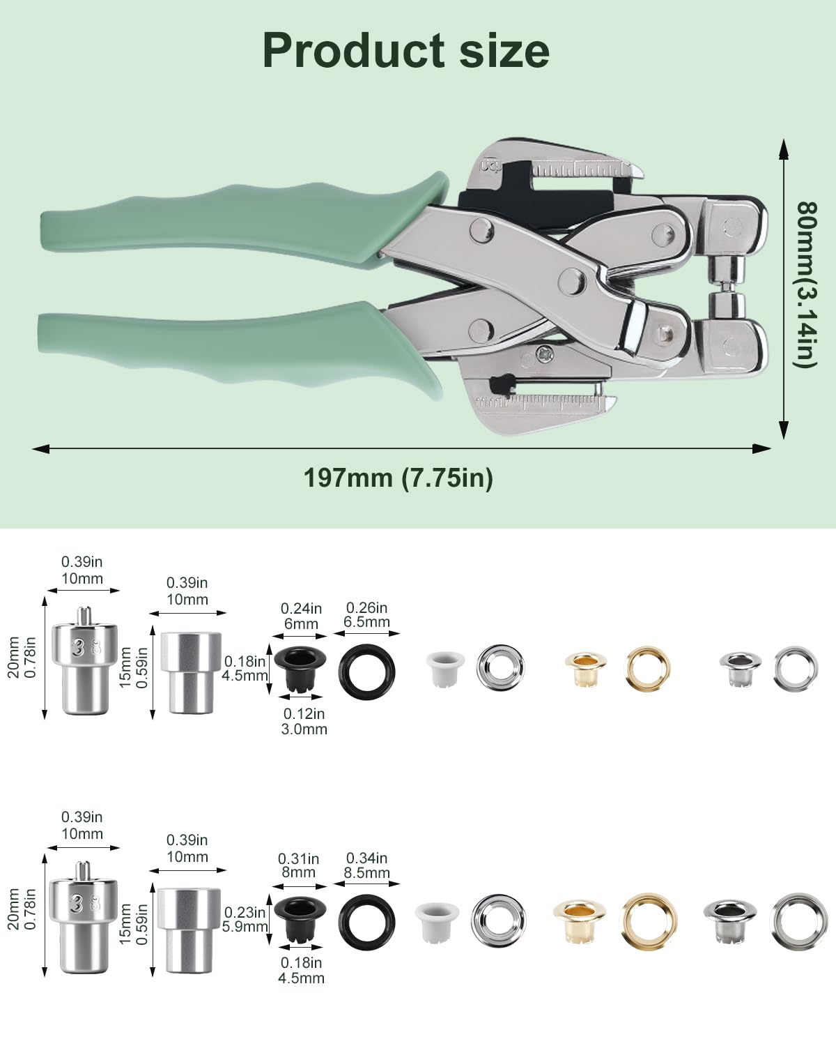 UCEC Professional 3/16 & 1/8 Inch Grommet Tool Kit, Grommet Eyelet Pliers Kit with 160Pcs Metal Grommets, Eyelet Hole Punch for Craft Paper Card Banners DIY Scrapbooking