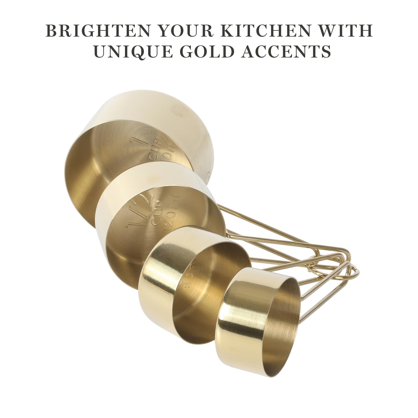 Martha Stewart Richburn 4-Piece Gold Stainless Steel Measuring Cup Set – Durable and Stylish Kitchen Measuring Tools for Baking and Cooking
