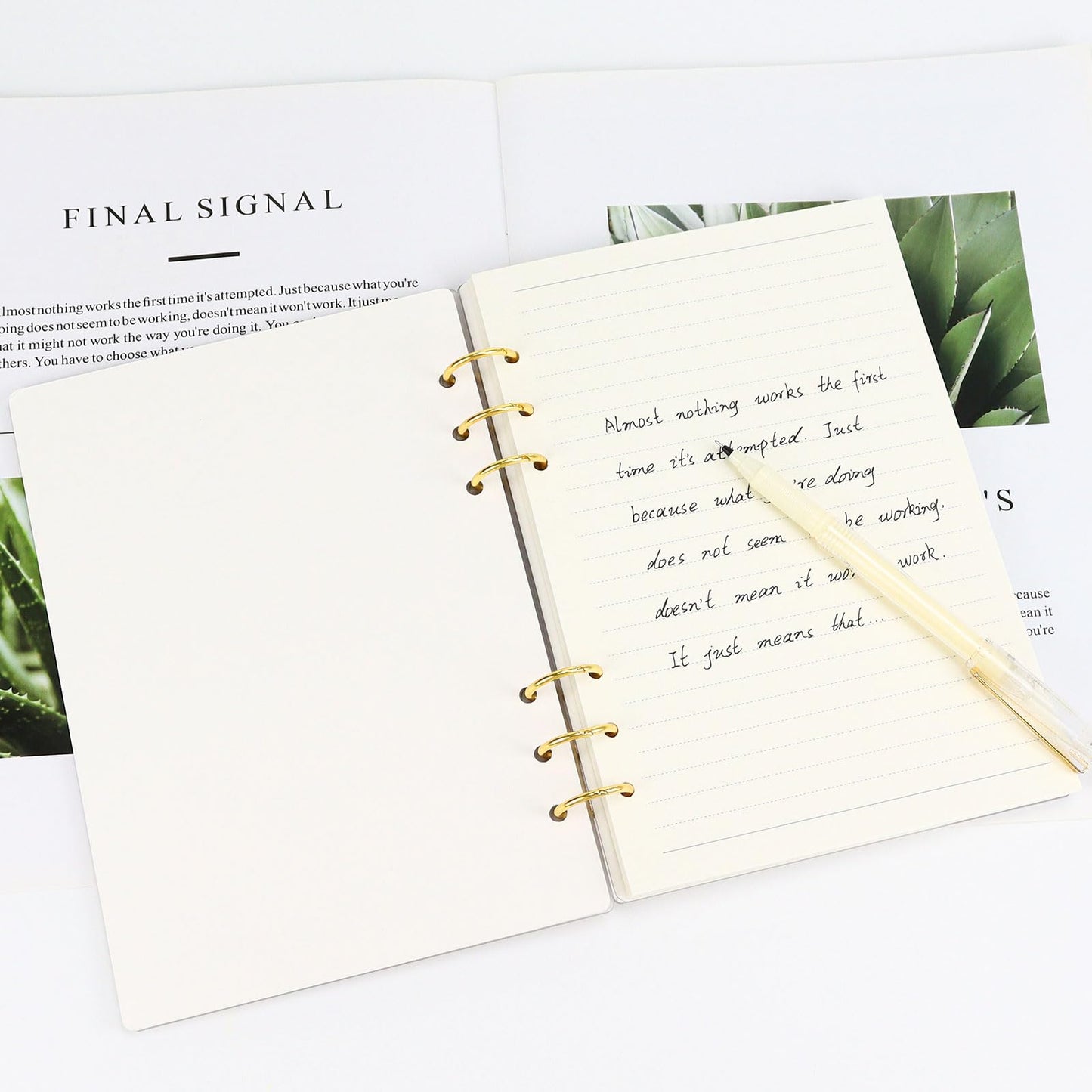 MultiBey A5 Binder 6-Ring Frosted Acrylic Binder Planner Cover with 45 Sheets Lined Paper, Personal Loose Leaf Binders, Gold Metal Round Rings a5 Planner Budget Binders, Lay Flat Design