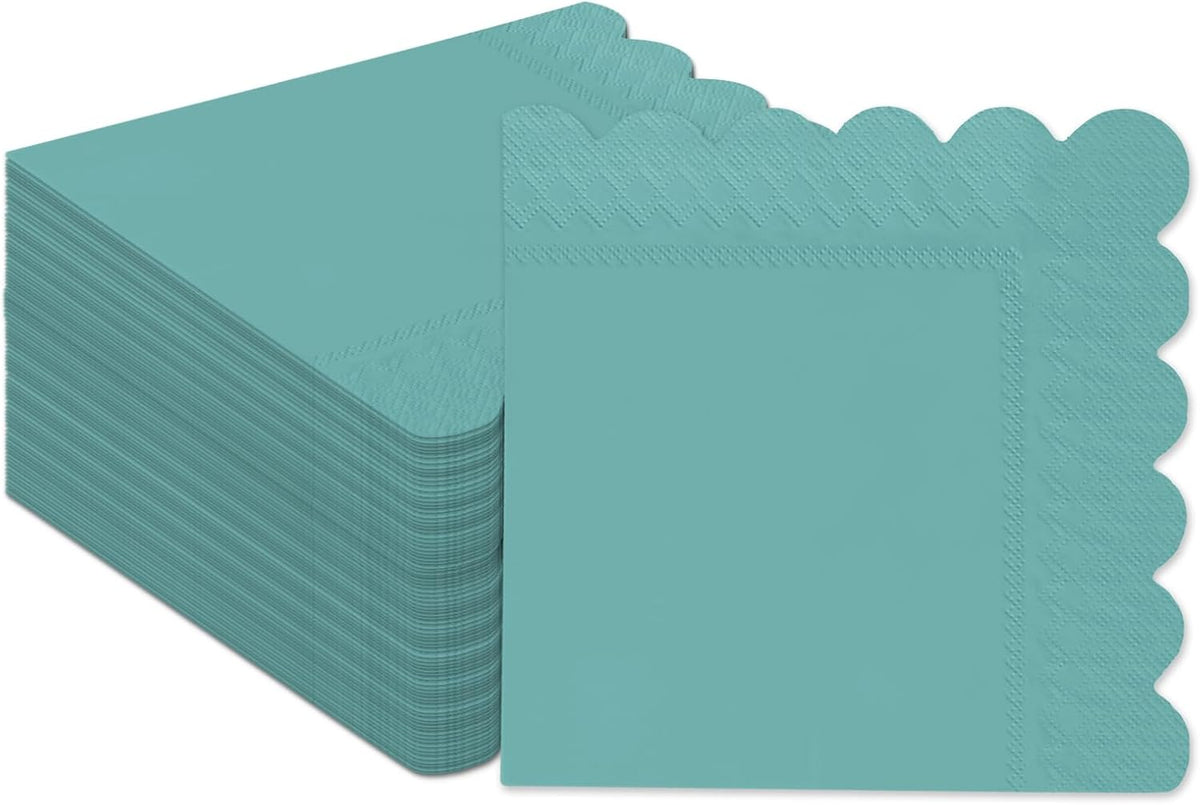 qiqee Vintage Green Cocktail Dinner Napkins 5x5inch Disposable Beverage,Wedding, Birthday Party Dessert Wave Paper Napkins(120 Count)