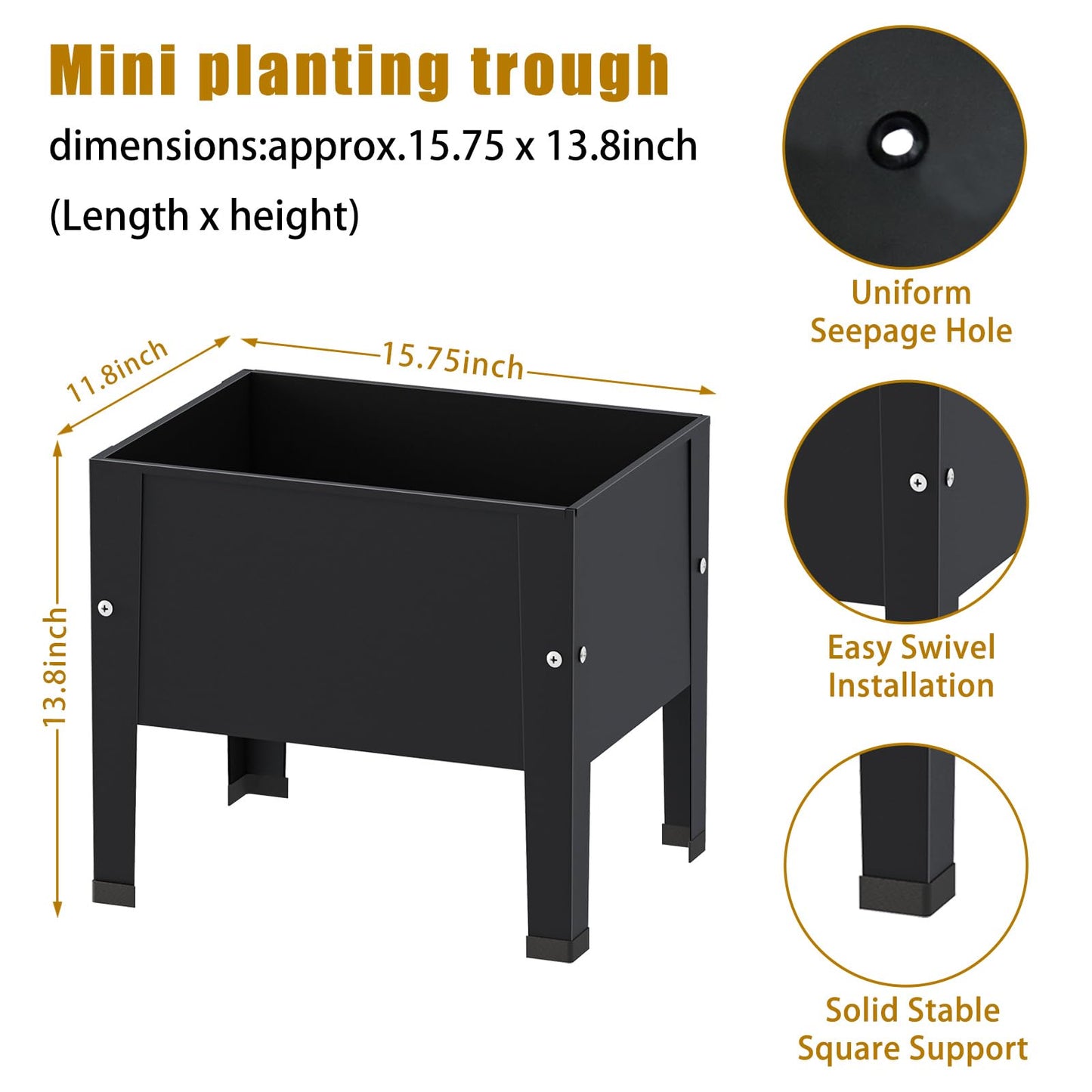 aboxoo 14 inch Black Planter Raised Beds with Legs Outdoor Small Metal Planter Box Elevated Garden Bed for Vegetables Flower Herb Patio