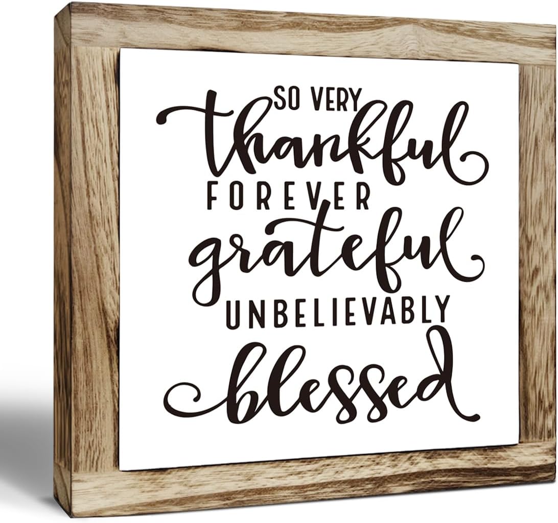 Thankful Grateful Blessed Sign, Inspirational Wood Sign, Wooden Plaques Signs Table Decor, Rustic Desk Decorate, Christian Home Decorate, Appreciation Gift, Mom Gift, Farmhouse Signs