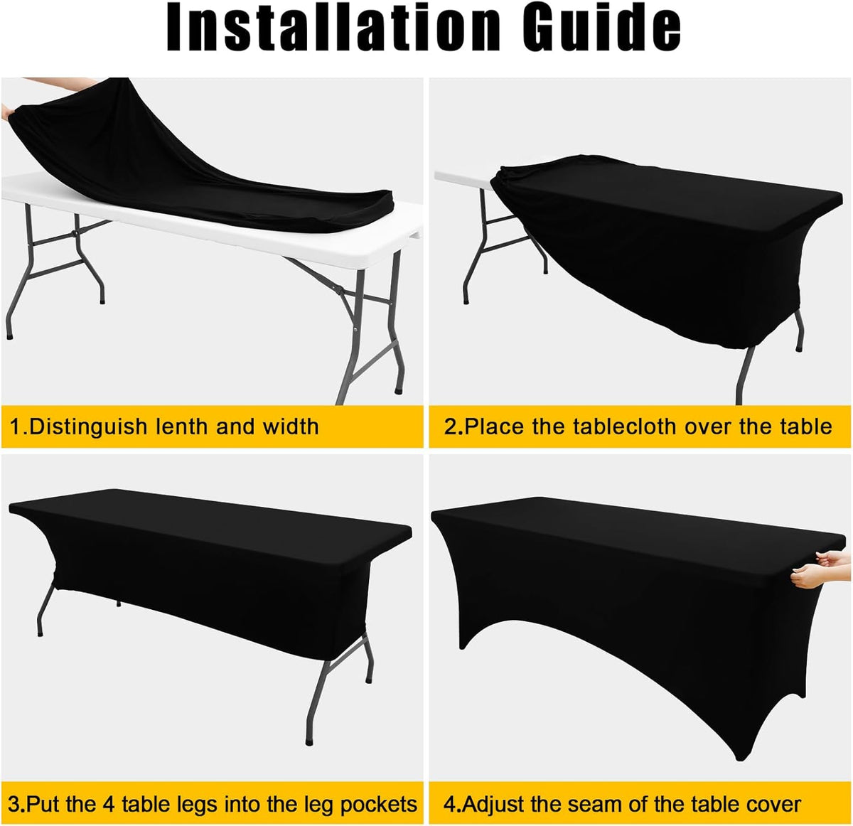 Smiry 2 Pack Spandex Table Cloth 6FT, Elastic Fitted Stretch Tablecloths, Washable and Wrinkle Free Rectangular Patio Table Cover for Outdoor, Wedding, Banquet & Parties (Black, 72Lx30Wx30H Inch)