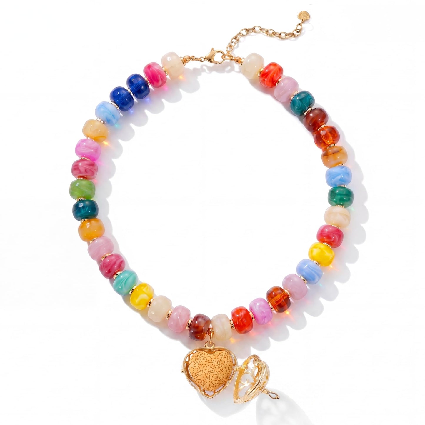 MIUSISHIYU Colorful Chunky Essential Oil Diffuser Necklace Boho Heart Locket for Aromatherapy Hypoallergenic Statement Jewelry Gift for Women