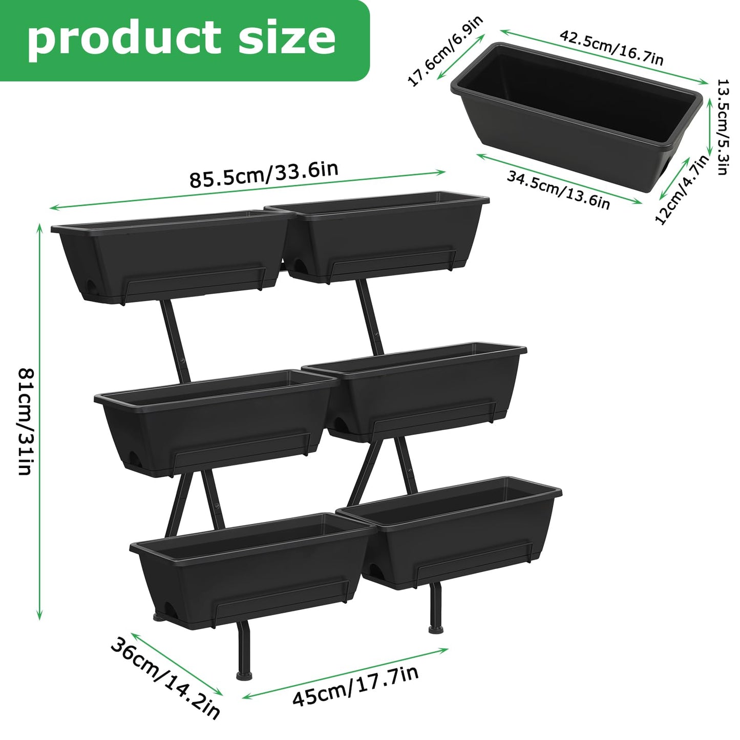 ETELI Vertical Garden Planter 3 Tier Vertical Raised Garden Bed with 6 Garden Planter Boxes Elevated Raised Bed with Drainage Holes Outdoor Standing Garden Planter for Herbs Flowers Vegetables, Black