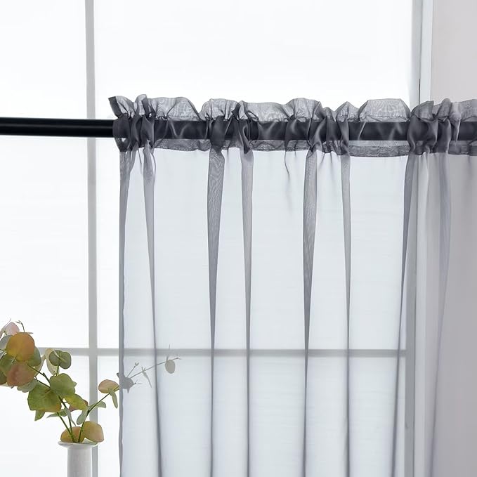 SpaceDresser Basic Rod Pocket Sheer Voile Window Curtain Panels Grey 1 Pair 2 Panels 26 Width 30 Inch Long for Kitchen Bedroom Children Living Room Yard(Grey,26 W x 30 L)