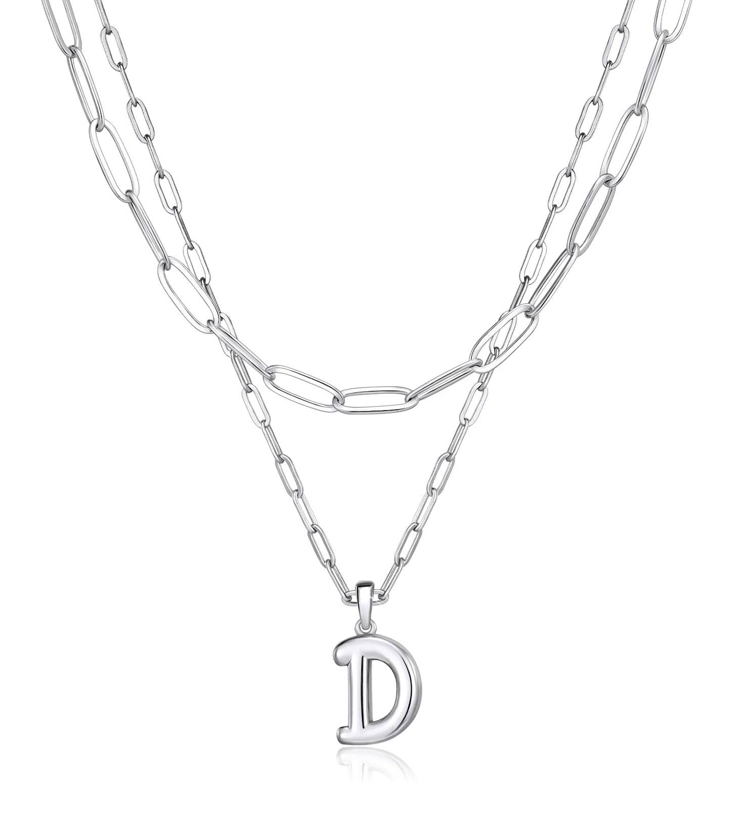adoyi Silver Initial Necklace for Women 14k Gold Plated Layered Bubble Letter Necklaces Trendy Jewelry Chain Name D Pendant Necklace Stack Birthday Valentines Gifts