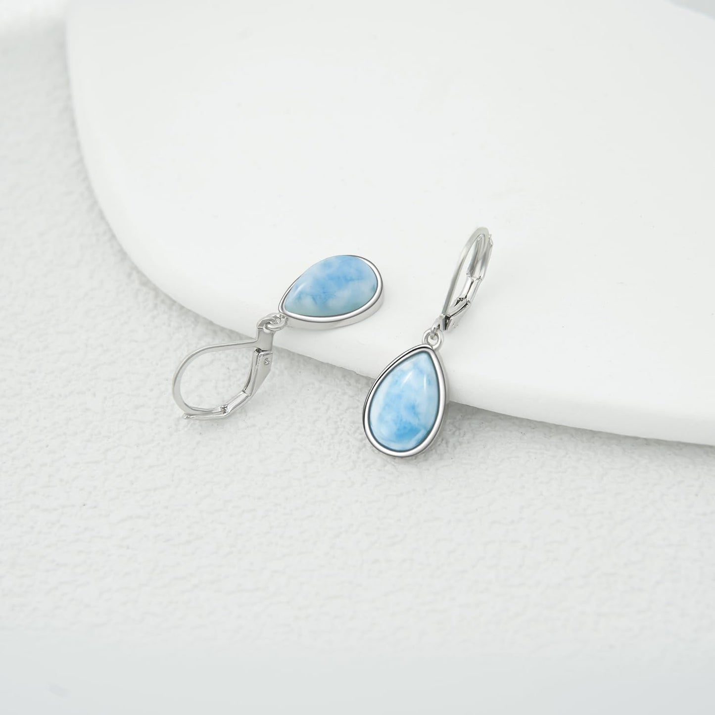 TALYKONG Larimar Earrings for Women Teardrop Leverback Dangle Drop Earings Jewelry for Women (larimar earrings)