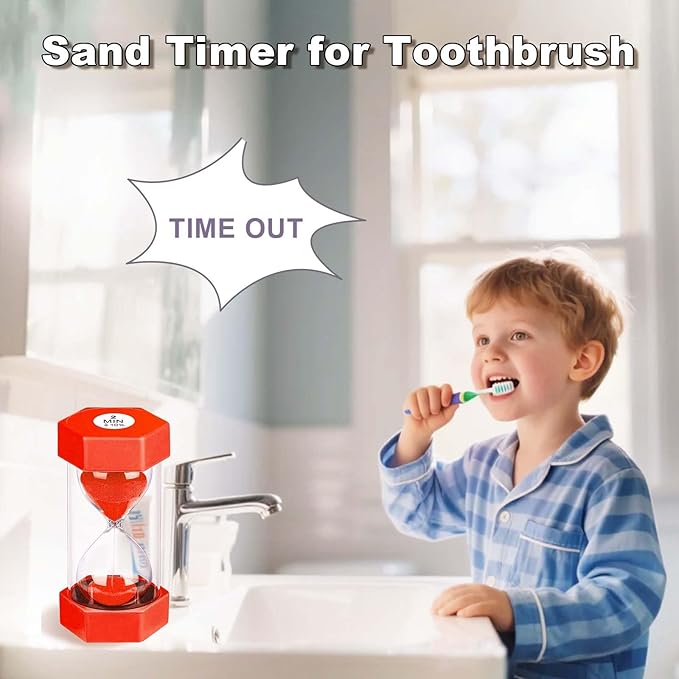 2 Minute Sand Timer Hourglass, Unbreakable Hexagon Plastic Sand Watch Reloj De Arena 2 Minutos, Colorful Hour Glass Sandglass for Classroom Games Kitchen (Red)