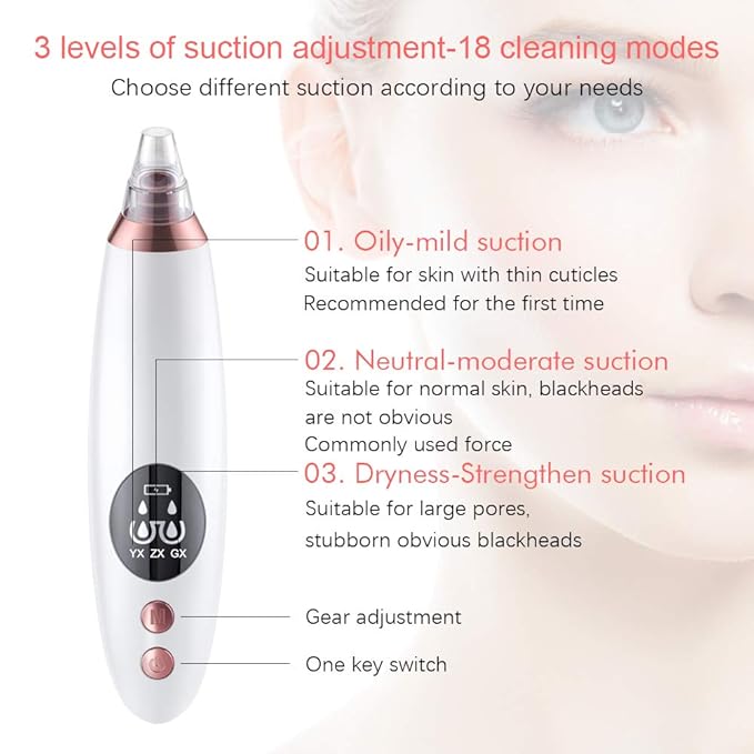Yafei Pore Vacuum Removed Blackheads 2021 Upgraded Strong Suction Rechargeable Removing Black Heads USB Rechargeable Blackhead Removal Pimple for Women & Men Gray