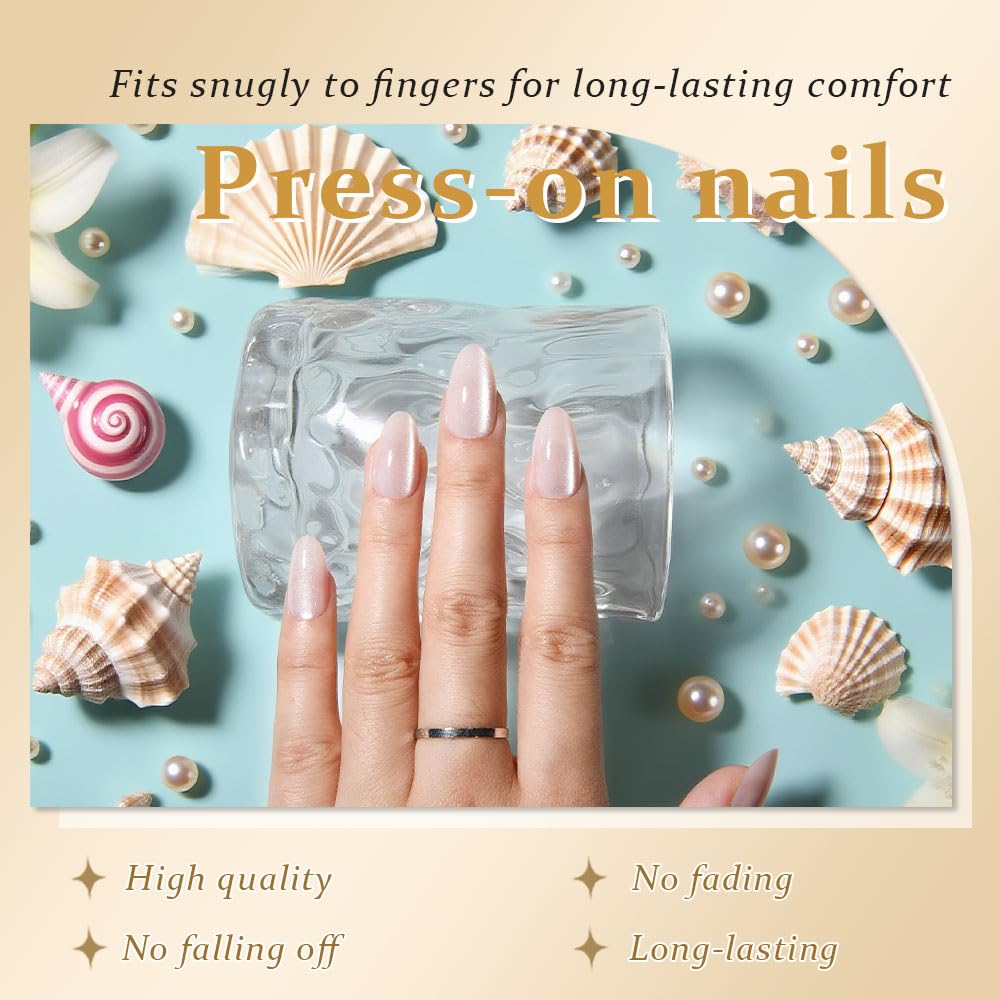 evpct Crystal White Cat Eye Extra Short Press on Nails Almond, Petite Short Almond Stick on Nails for Women Gift, White Glossy Holographic False Nail Reusable Press on Acrylic Fake Nail with Design