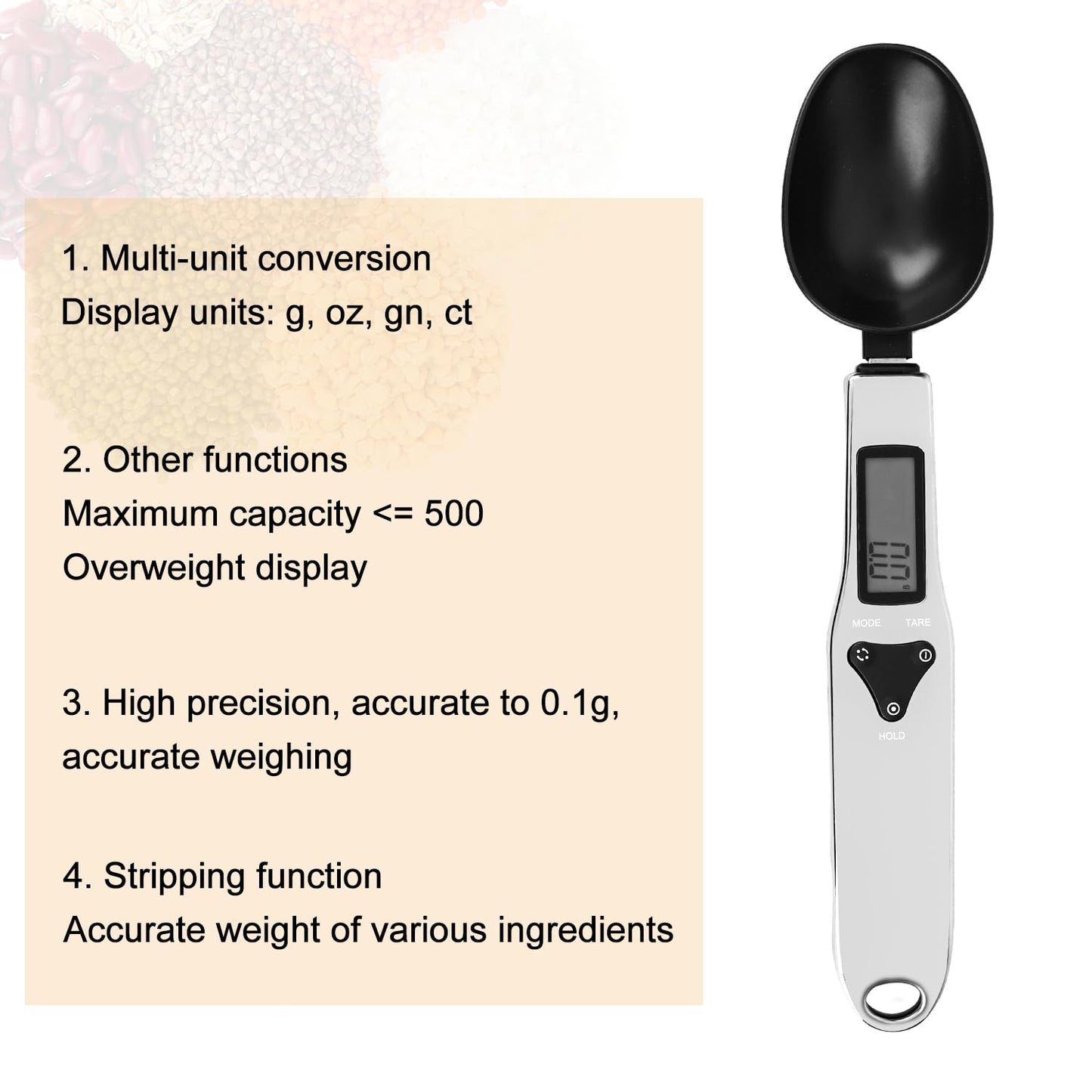 BTFO Electronic Food Measuring Spoon, Stainless Steel Digital Scoop Scale Small Baking Weight Cup with LCD Display 300g/0.1g High Precision Gram Kitchen Gadgets for Home Kitchen