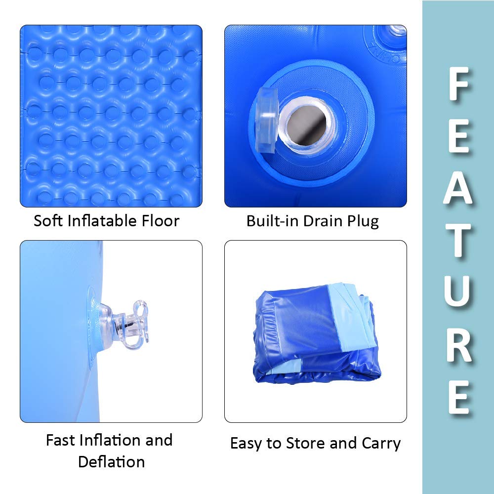 HIWENA Inflatable Kiddie Pool, 45" x 35" X 14" Blue Kids Swimming Pool Summer Water Fun Bathtub with Inflatable Soft Floor
