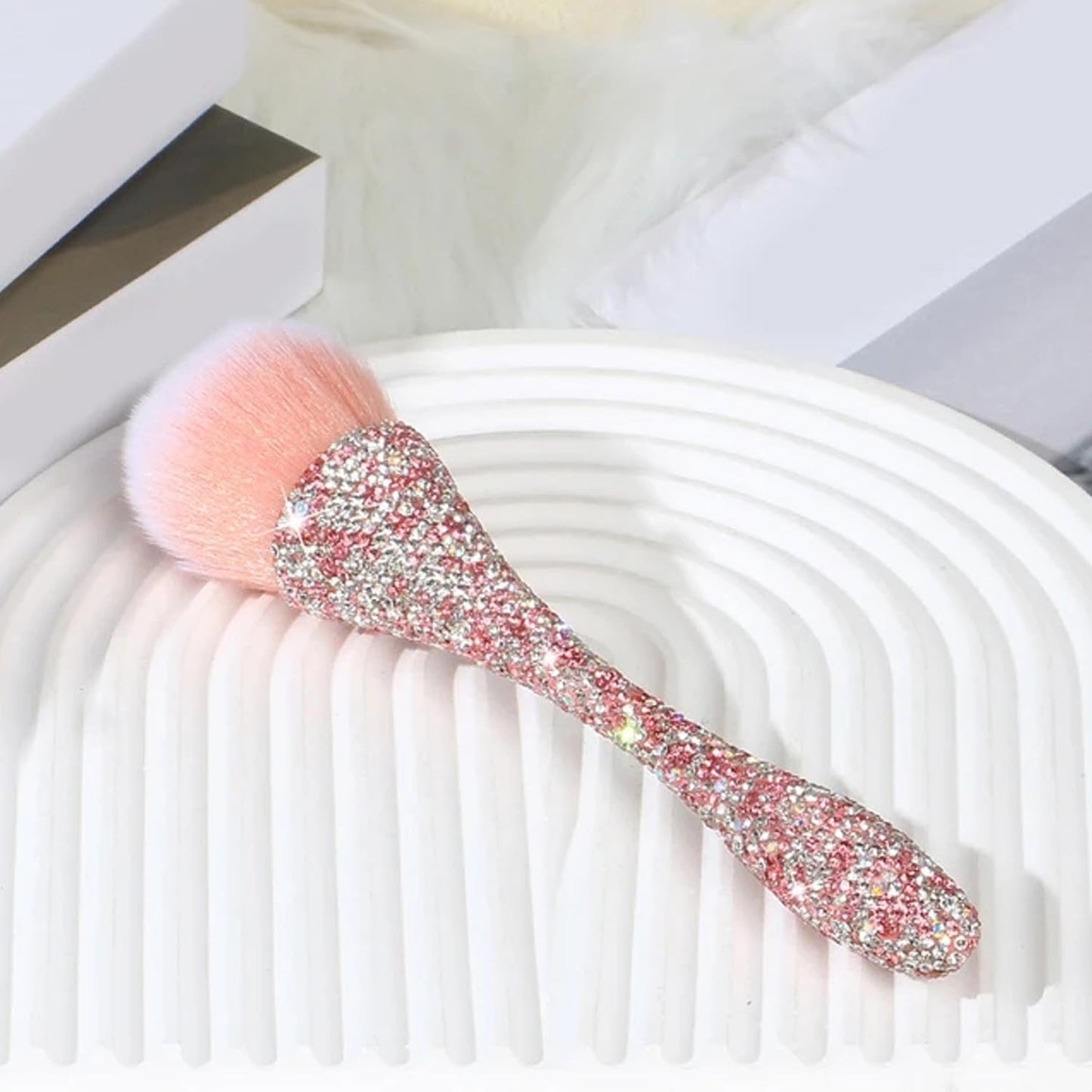SILPECWEE 1pc Pink Nail Brush for Cleaning Fingernails, Nail Dust Powder Remover Brushes, Soft Nail Art Brush Inlaid Clear Crystal Acrylic Nail Brush Cleaner Makeup Tool
