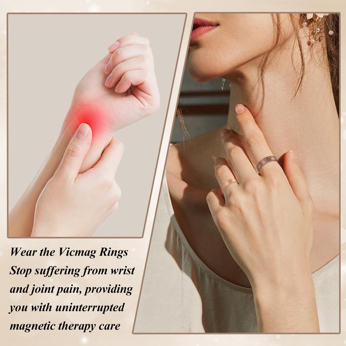 Vicmag Copper Magnetic Rings for Women 99.9% Copper Finger Ring Ultra Strength Magnet Gift Adjustable