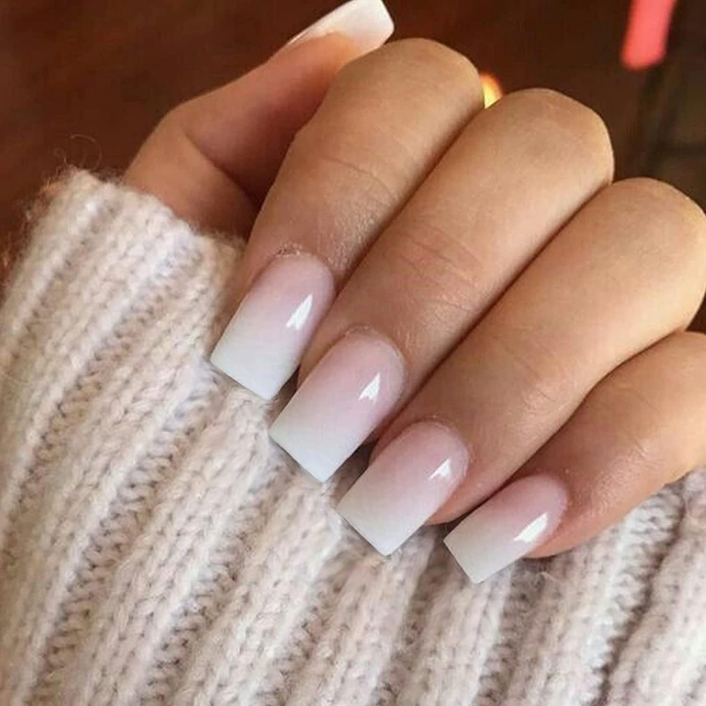 KQueenest Ombre Pink Press on Nails Short Medium&Light Pink Press on Toes Short Square For Beach Party Daily Decoration in 48 PCS