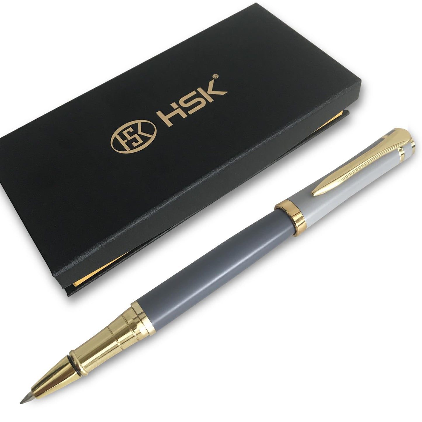 HSK Luxury Ballpoint Pens gift Pen Black Refill Line width 0.5mm,Best Ball Pen Gift Set for Men & Women Professional Executive,Office,Nice Pens Classy Gift Box (Grey)