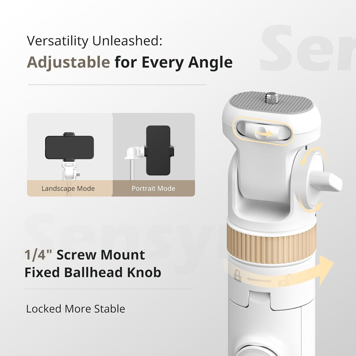 SENSYNE 72" Phone Tripod, Extendable for iPhone & Selfie Stick with Detachable Phone Holder & Wireless Remote, Compatible with All Cell Phones, Camera (White)