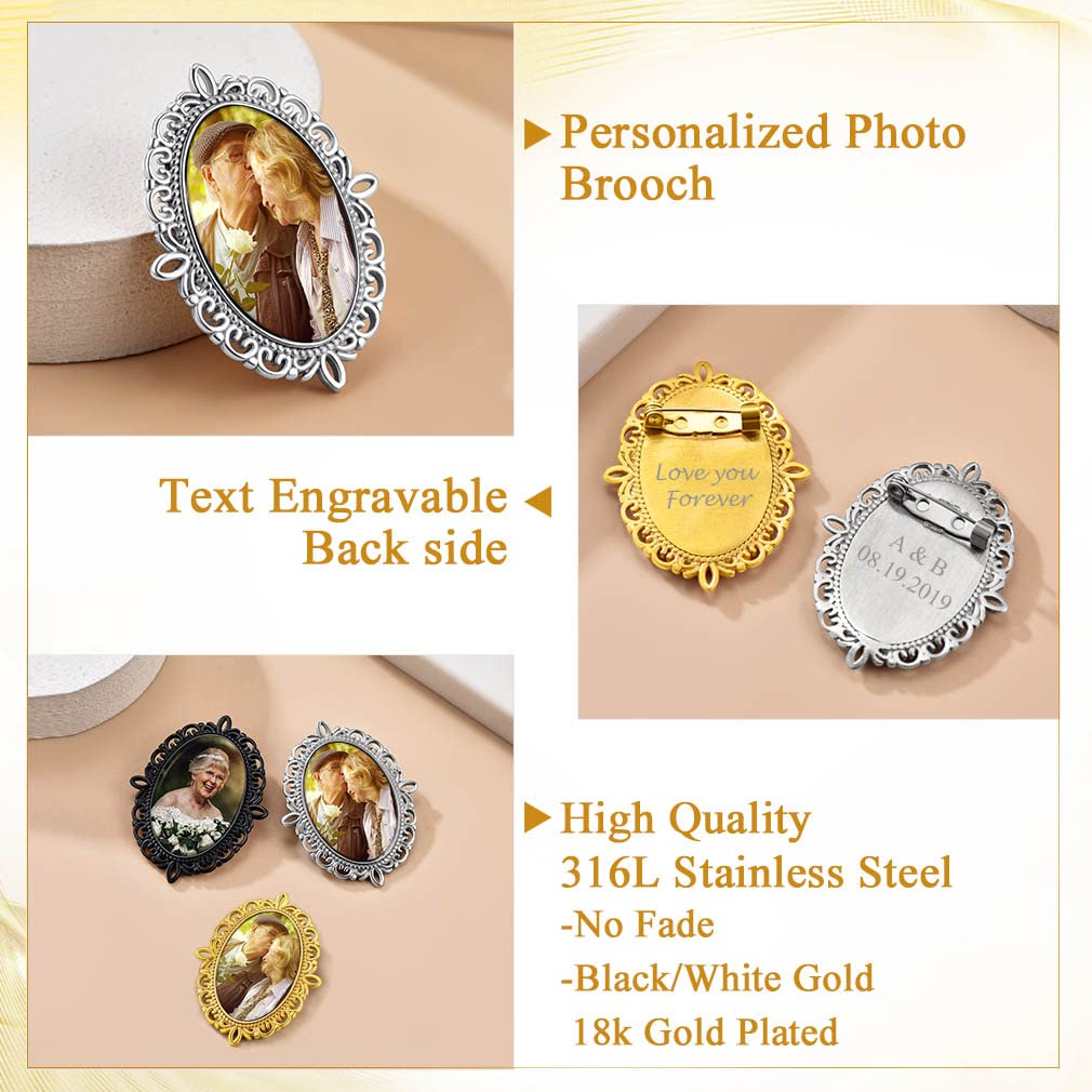 Custom4U Memorial Pin with Picture for Wedding Groom Custom Photo Bouquet Charm Customized Bridal Gifts
