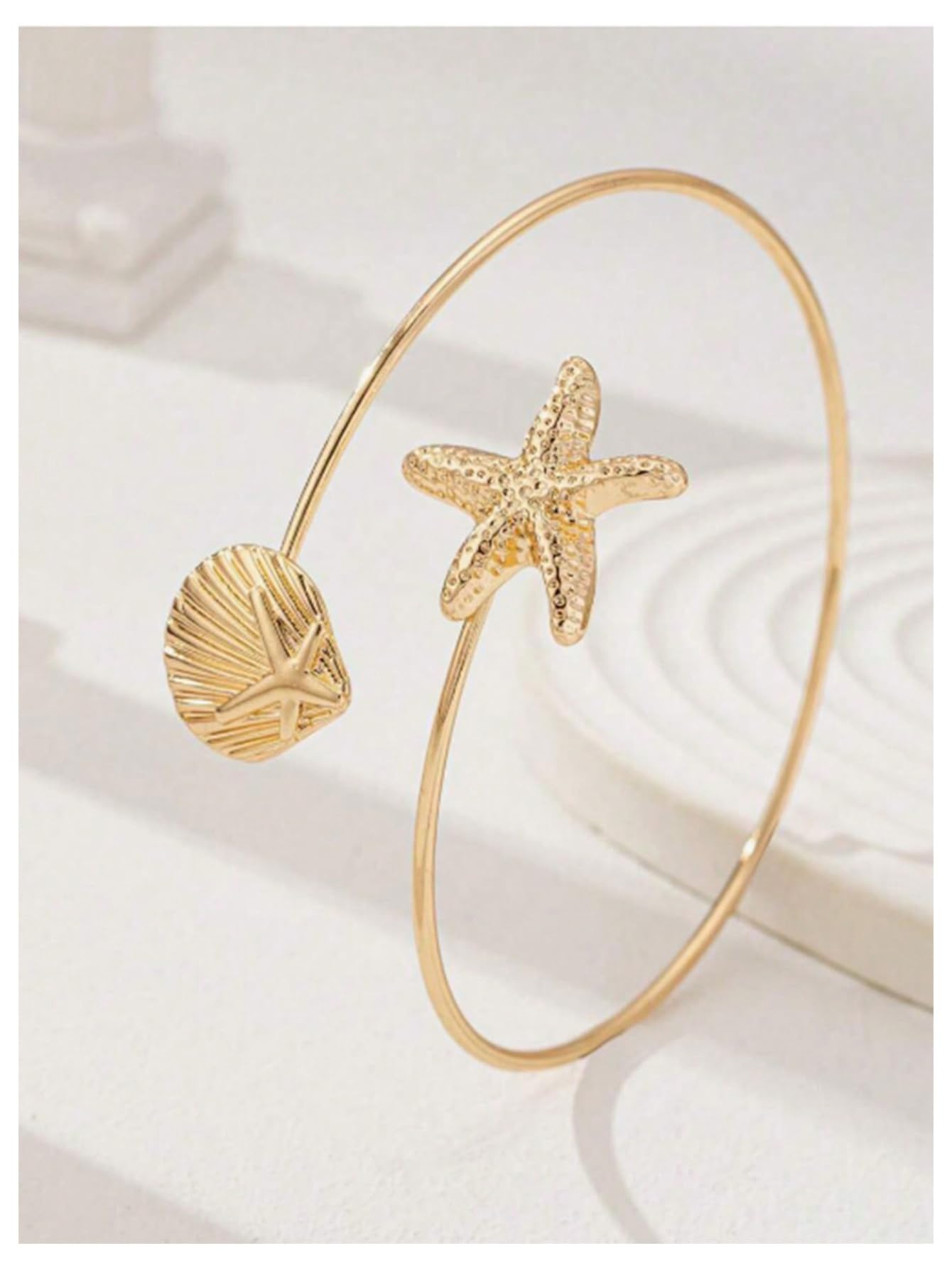 MakeMeChic Beach Gold Arm Cuff Jewelry for Women Bangle Band Armlet Flower Upper Arm Cuff Bracelet Summer Beach Essentials Gold Starfish One-Size