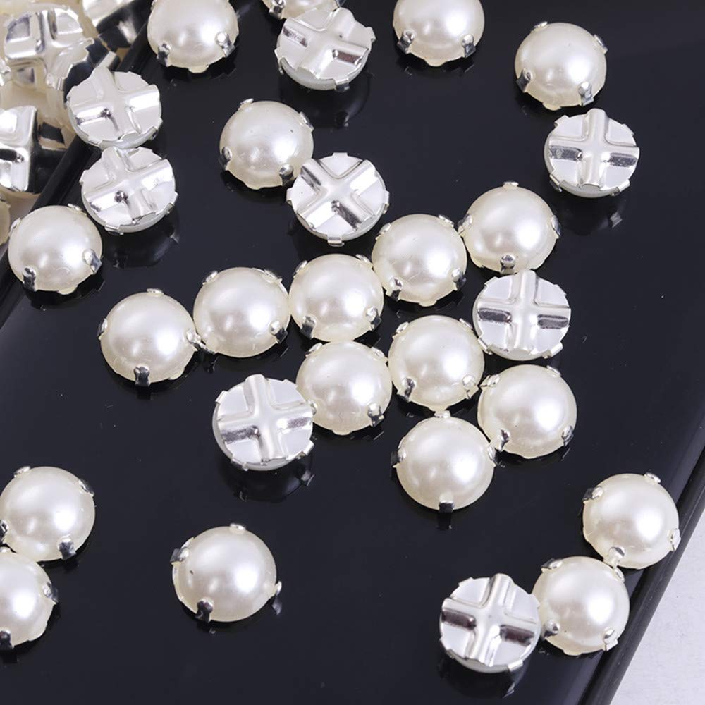 Sewing Pearl Beads Rhinestones Sew On Pearl Rhinestones with Silver Claw Flatback Half Round Pearl for Craft Garment (Silver Claw, 6mm)¡­