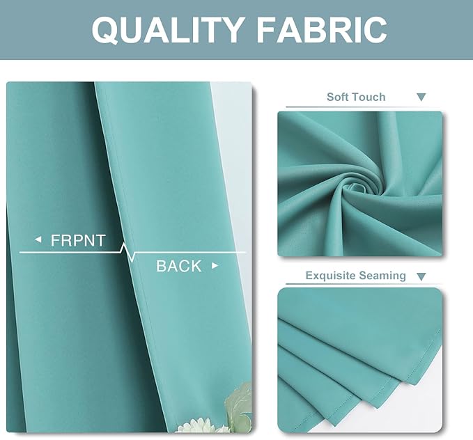 ChrisDowa Small Window Curtains 36 inches Long for Bedroom - Grommet Short Thermal Insulated Room Darkening Curtains for Kitchen (2 Panels, Aqua, 42 x 36 Inch)