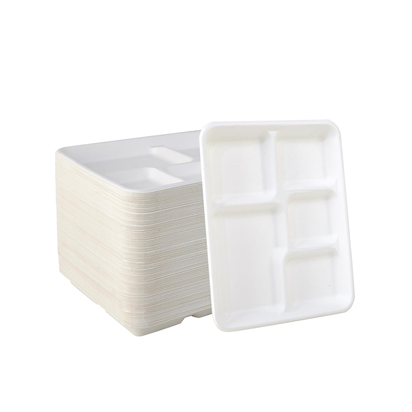Vplus 100% Compostable Small 5 Compartment Plates 125 Pack 10.25 x 8.25 inch Disposable Sugarcane Bagasse Tray Perfect for Boys and Girls