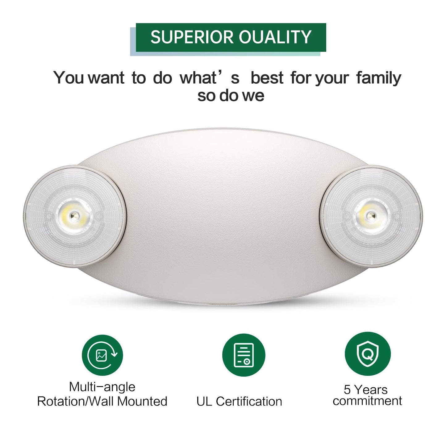 EXITLUX 2 Packs Emergency Lights for Business, Hard Wired, LED Emergency Lights with Battery Backup, 2 Heads Adjustable Commercial Exit Lighting Fixtures, UL 924 Certified, 120/277VC.
