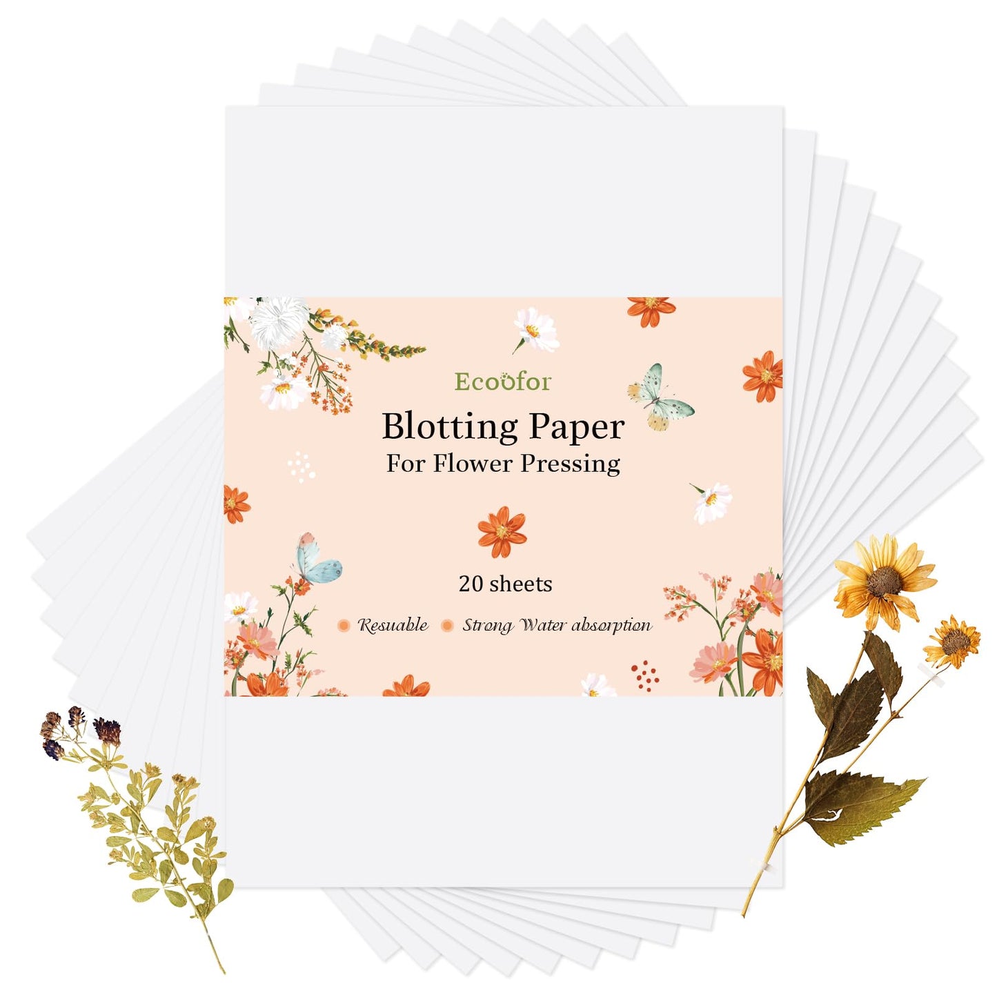 Ecoofor Blotting Paper for Flower Press, 20 Sheets Large A4 Highly Absorbent and Reusable Blotter Paper for Flower Press Paper Craft 8.26 x 11.4 inch