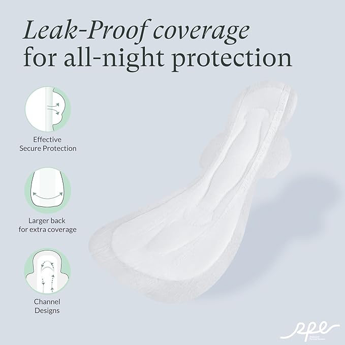 100% Organic Super Long Overnight Pads With Wings, Heavy Sanitary Napkins for Women Ultimate Absorbency, Ultra Thin Cotton Period Menstrual Pads (Extra Long, Size 6, 30ct)