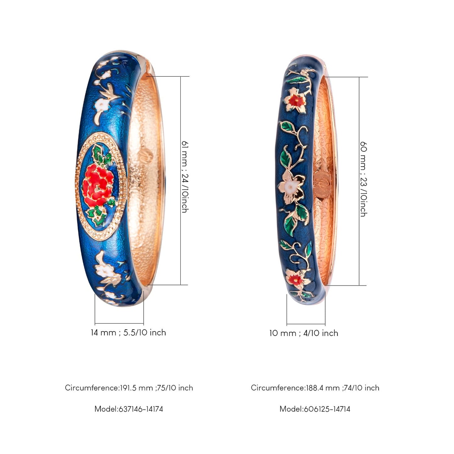 UJOY Cloisonne Bangles Gorgeous National Enameled Plated Handcrafted Jewelry Bracelets Gifts with Box 55C58-55A82 Blue