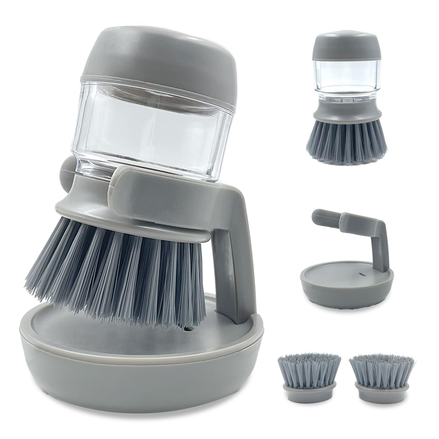 UGWkivd Soap Dispenser with Dish Brush and Storage Bracket, Easy to Clean Kitchen Utensils and Sink, Gray