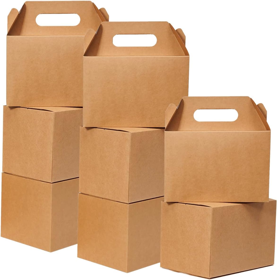 Shallive 28 Pcs Large Brown Kraft Lunch Boxes with Handle - 9x6x6 Inch Gable Gift Boxes for Baby Shower, Birthday Parties