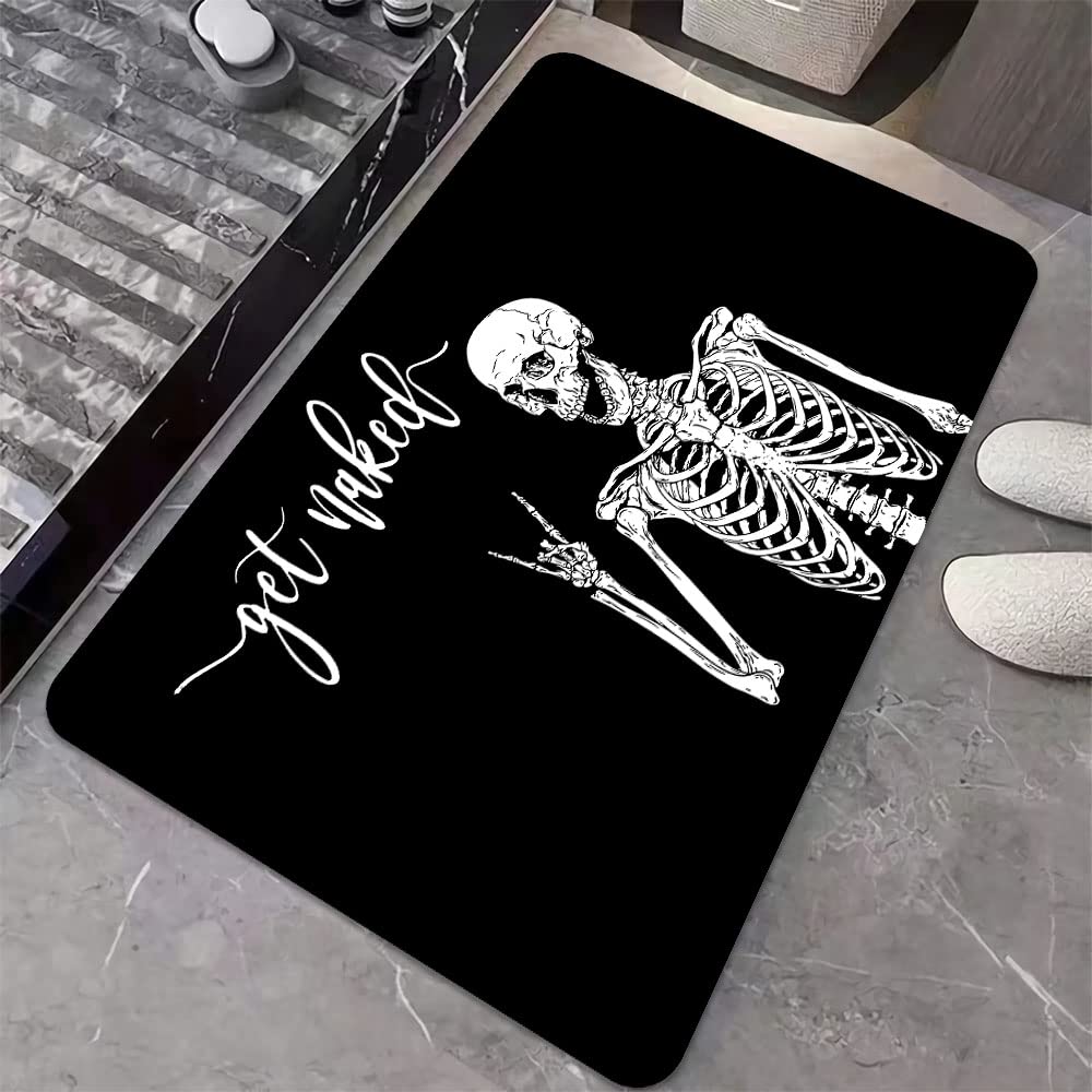 ZHUZHISHAN Diatomaceous Earth Bath Mat,Black Funny Skull Non-Slip Volume Super Absorbent Fast Drying for Bathroom Kitchen Door mat,Eco-Friendly Easy to Clean 16×24Inch (40 * 60cm)