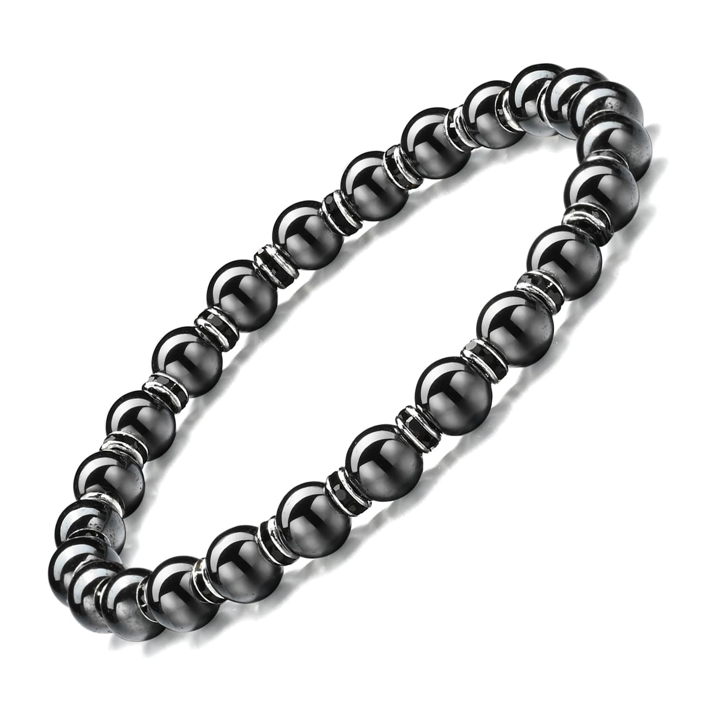 Apocalyptic-K Women's Magnetic Bracelet，Hematite Bracelets，Magnetic Bracelets With Zirconia,Handmade Stretch Bracelet，Eliminates static electricity. (Black Zirconia,6MM)