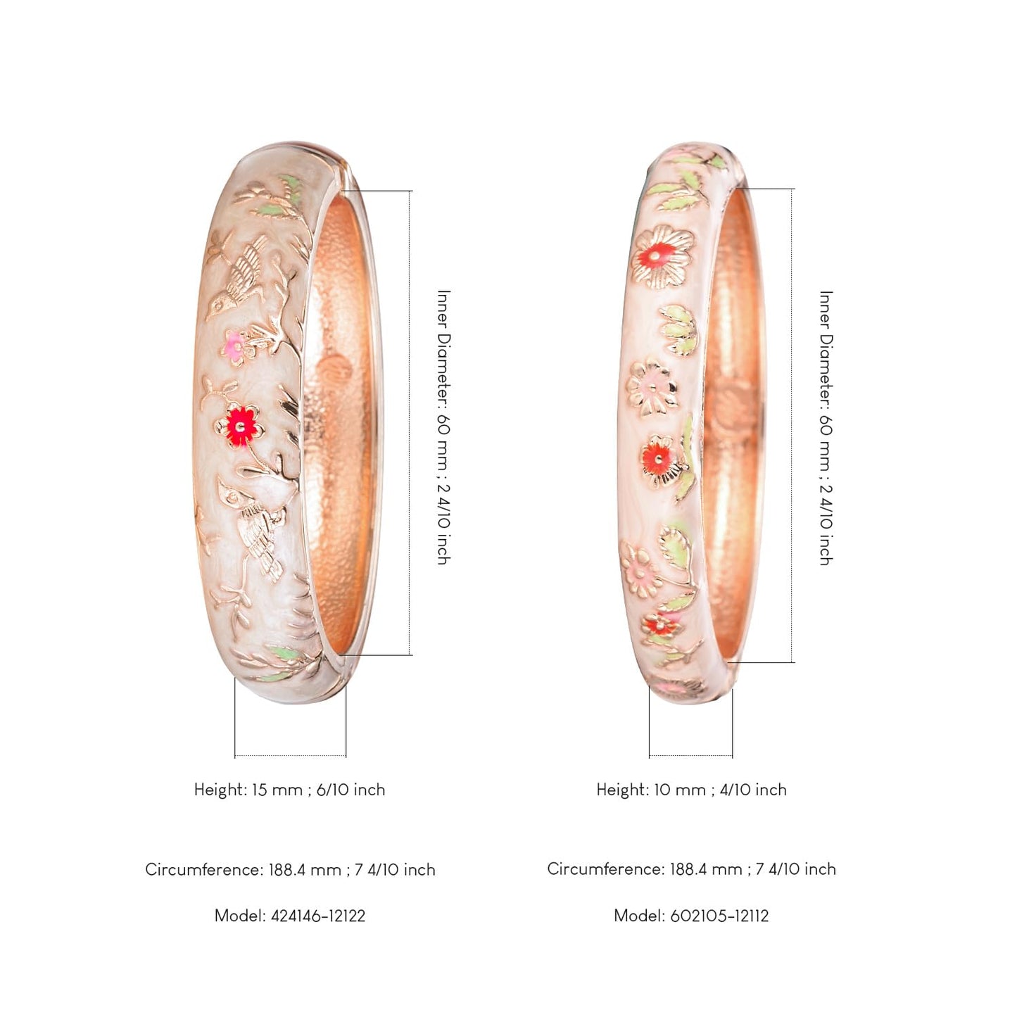 UJOY Colors Handcraft Jewelry Cloisonne Bracelet Enamel Bird Spring Hinged Womens Bangles Gifts Box 55C49-55A18 Cream White