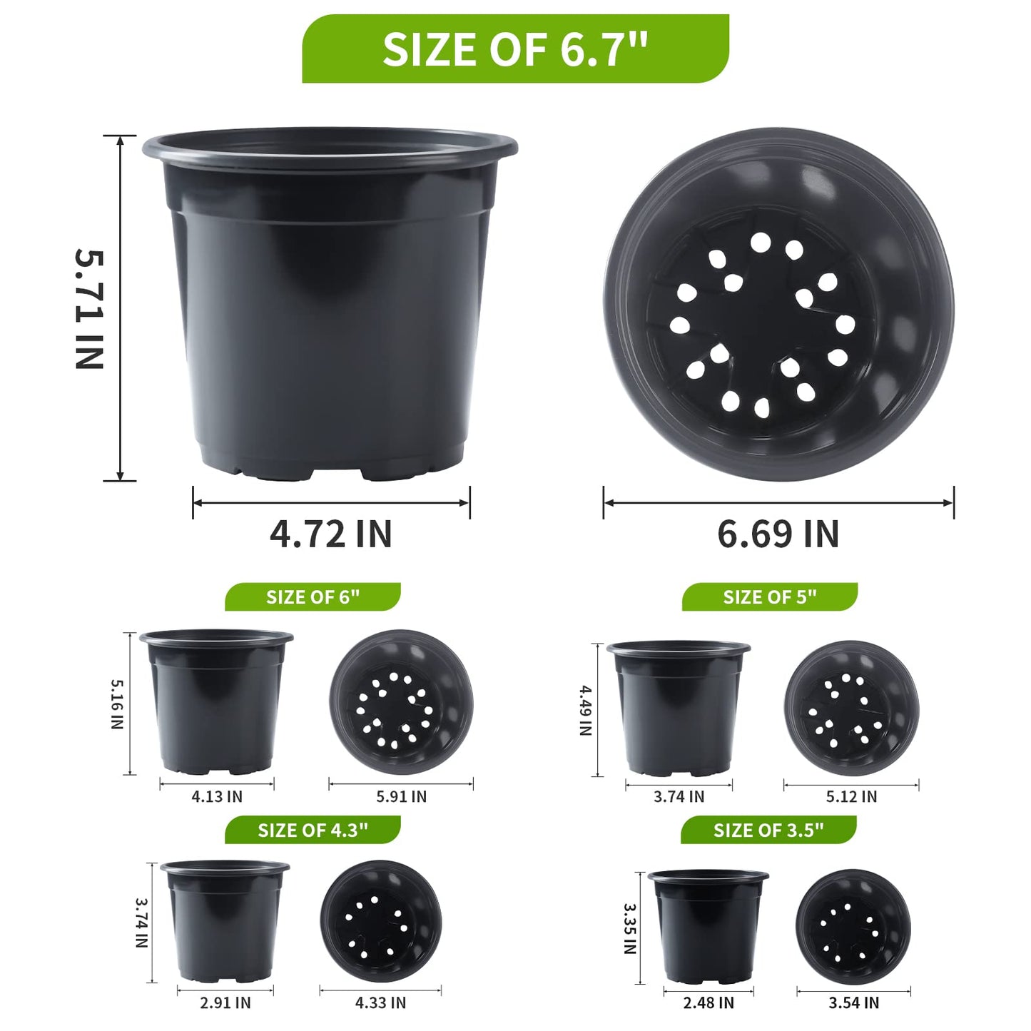 50Pcs Nursery Pots Variety Pack Plastic Pots for Plants,6 inch Seedling Pots with Drainage Holes Indoor Outdoor Flower Pots for Succulent Vegetable Herb