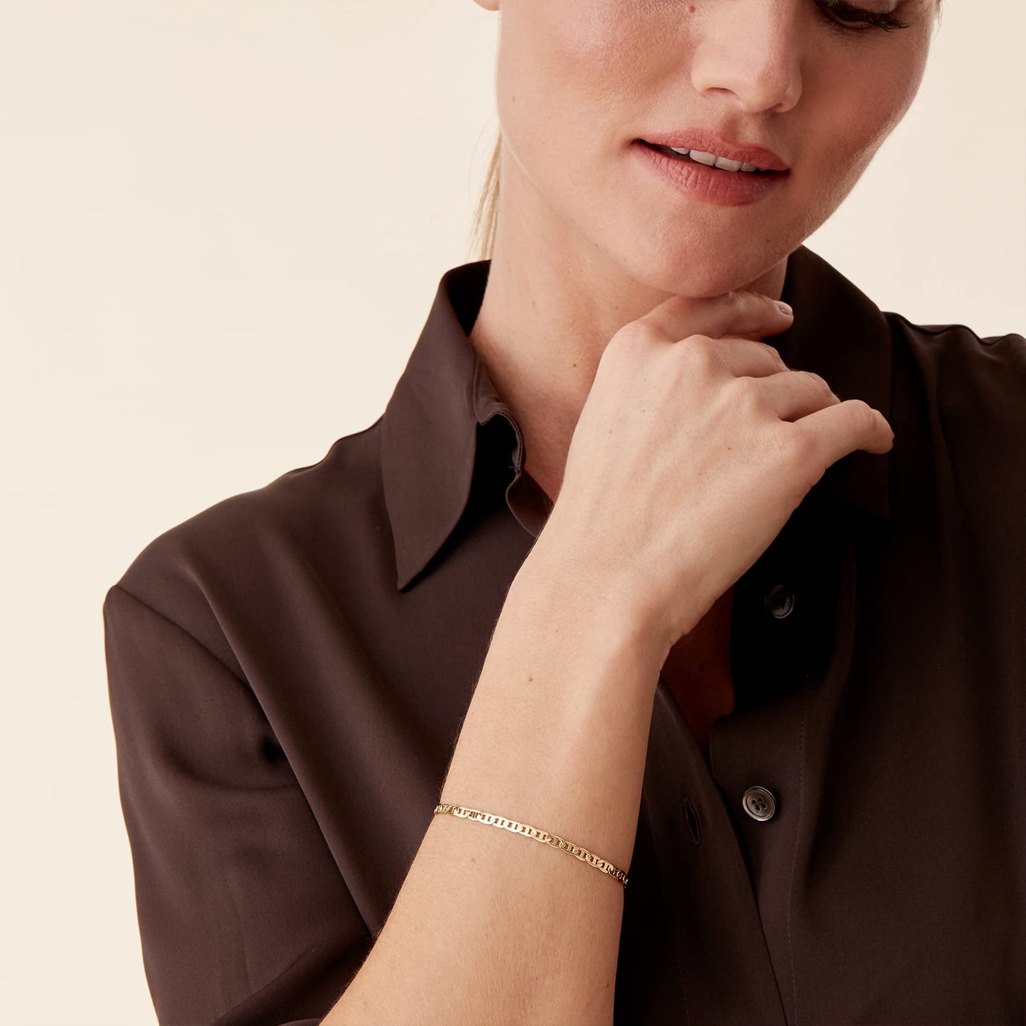 PAVOI 14K Gold Plated Paperclip/Curb/Figaro Chain Adjustable Bracelet for Women (Cuban, White Gold Plated)