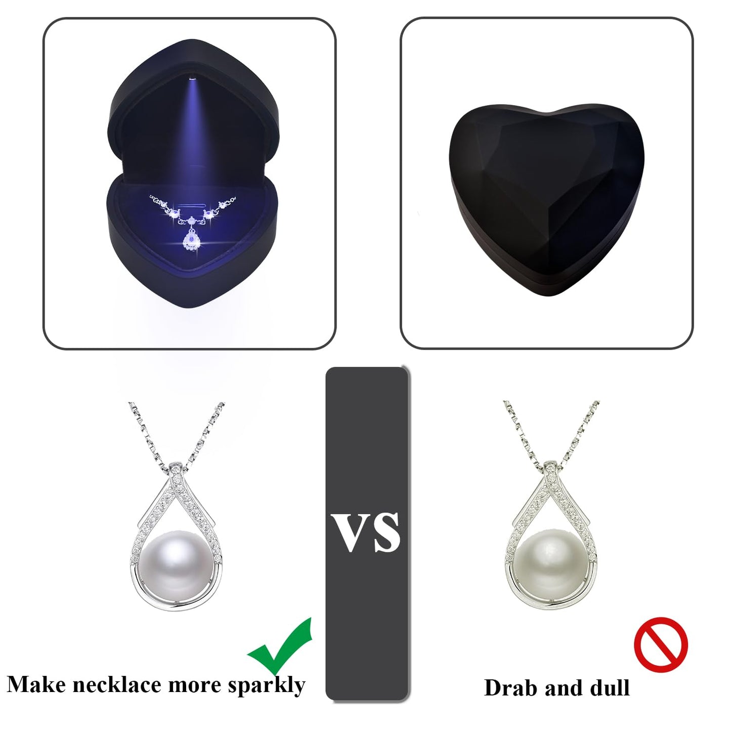 Eveynsh LED Heart Necklace Presentation Box with Automatic Light, Compact Necklace and Earring Display Case – Designed for Proposals, Romantic Gift Reveals, Weddings and Anniversary Moments, Black