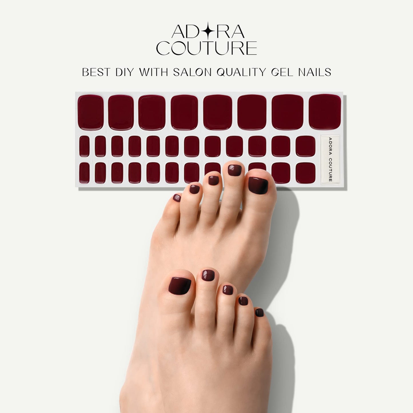 Semi Cured Gel Nail Strips – 32 Pcs Gel Pedicure Stickers - UV Nail Wraps for Toenails, Easy Application, Long Lasting, Salon Quality & UV Light Required - Dark Red P