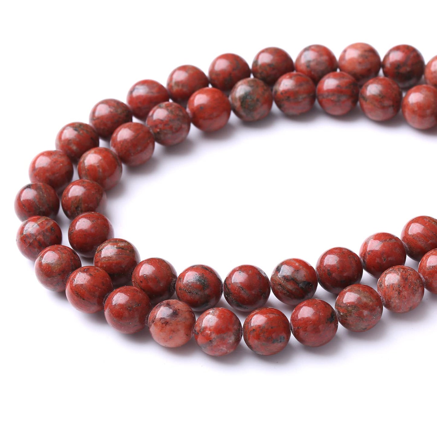 48PCS 8MM Natural Red Seasame Jasper Stone Beads Energy Healing Beads for DIY Jewelry Bracelet Necklace Making for Jewelry Making 15Inch