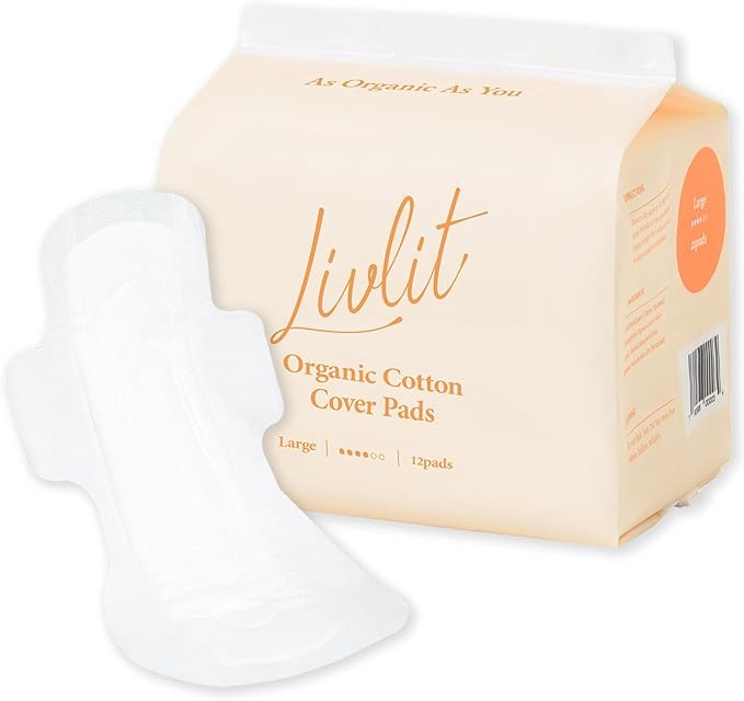 Large Size Ultra Thin Sanitary Pads, 100% Organic Cotton from Texas, Powerful Leak Protection, Unscented, Chlorine Free and Absorbency of Feminine Periods, Pads for Women (12 Count)
